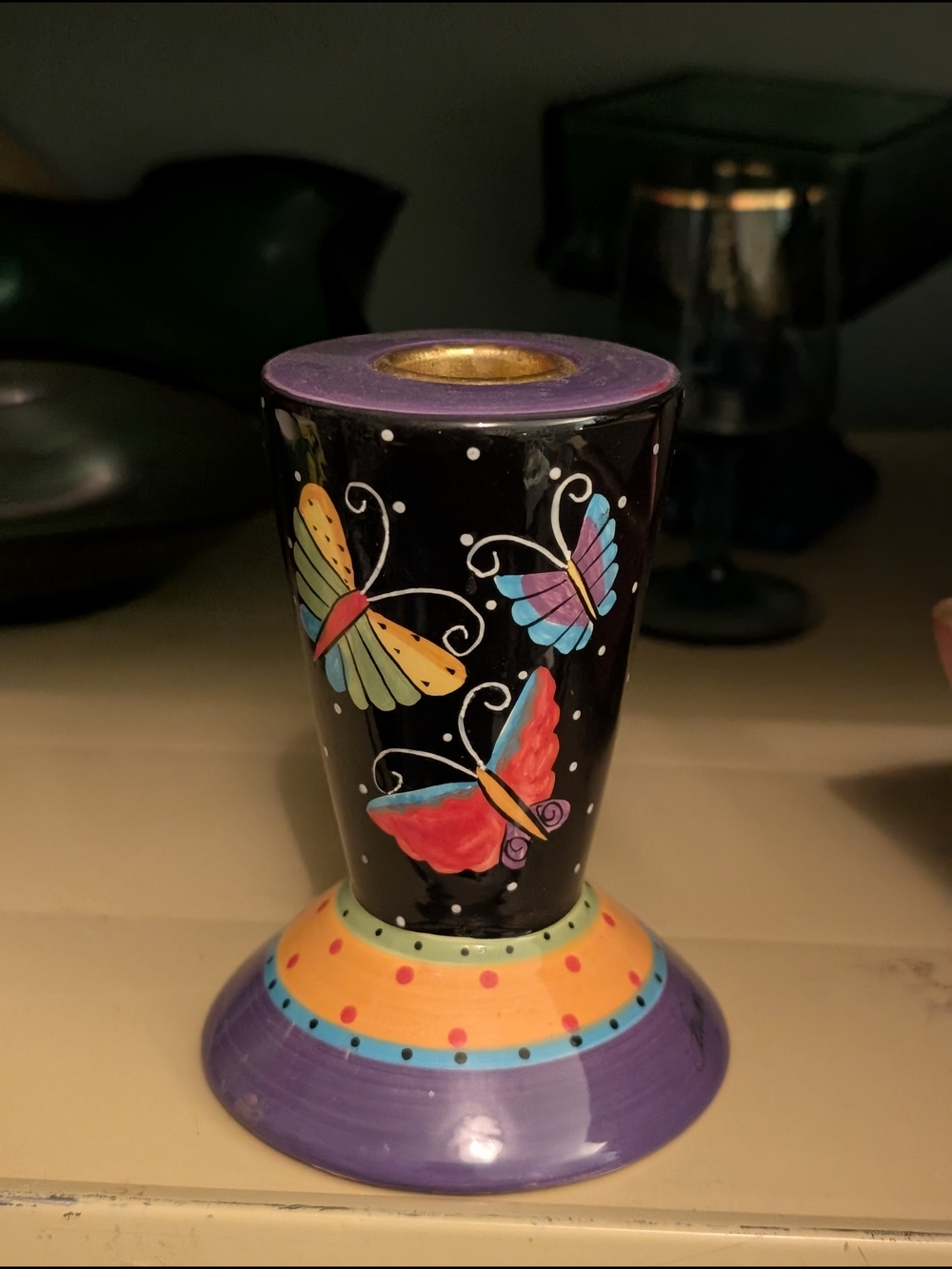 GANZ Colorful Butterfly Candlestick Laurel Burch 4.25" High